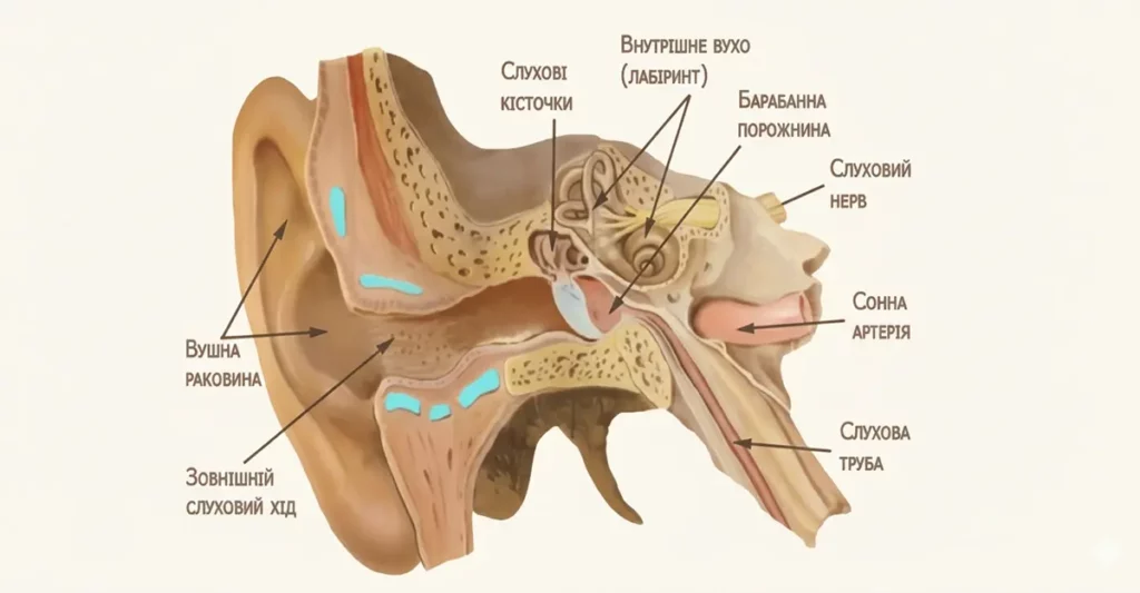 Схема будови вуха