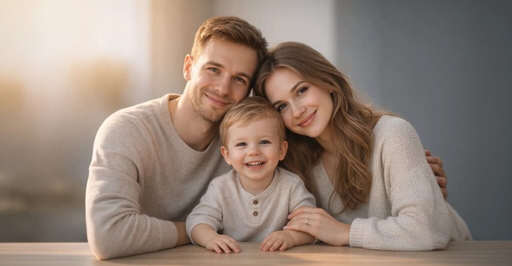Батьки з дитиною усміхаються