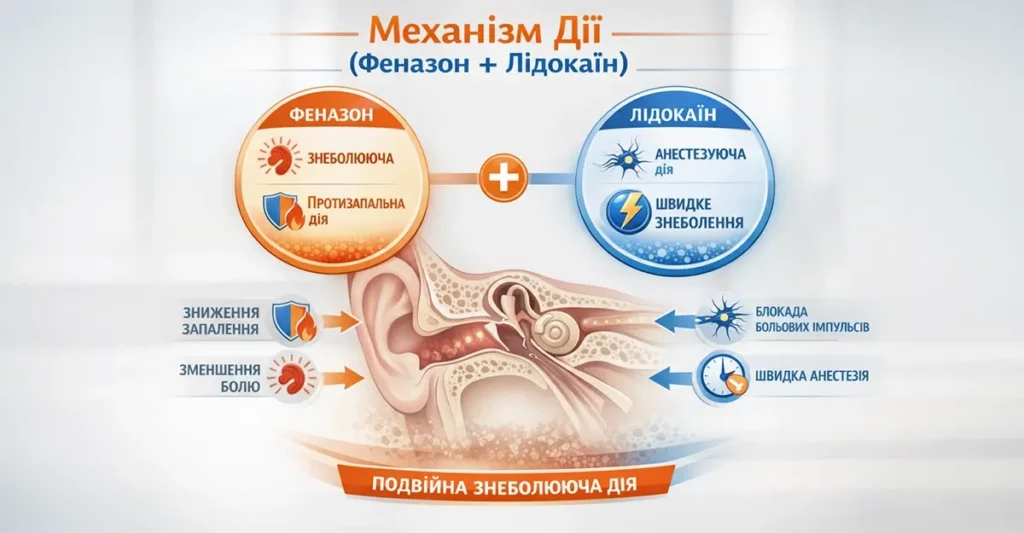 механізм дії Флотто феназон + лідокаїн